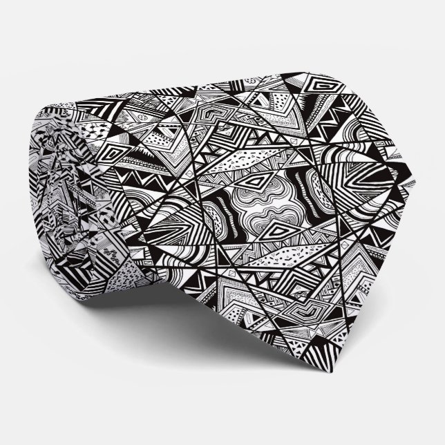 Cute black white abstract drawing patterns tie (Rolled)