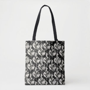 Cute black white abstract leaves patterns tote bag