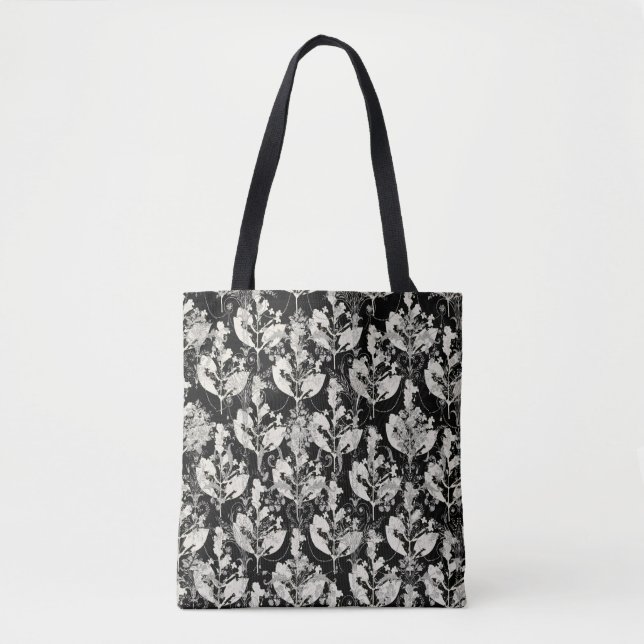 Cute black white abstract leaves patterns tote bag (Front)