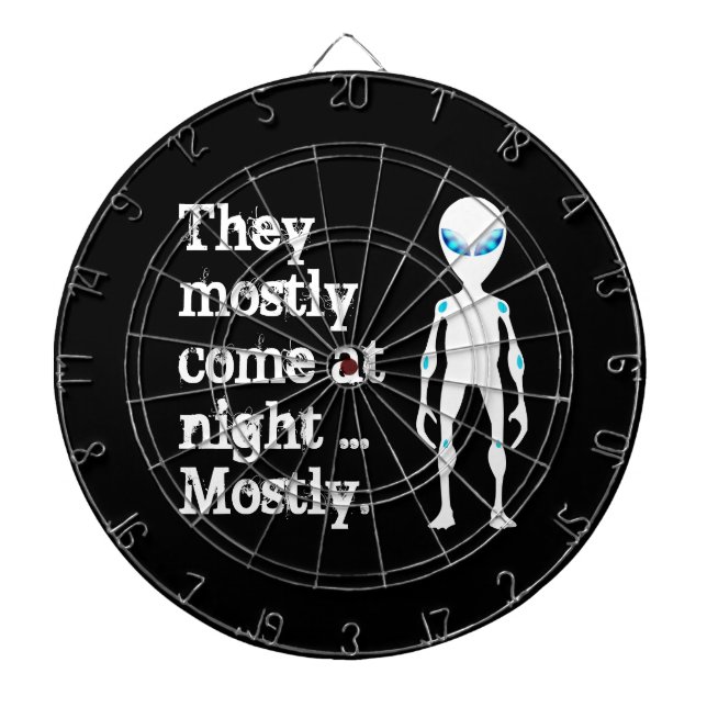 Cute black white alien quote dartboard (Front)