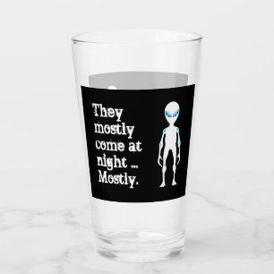 Cute black white alien quote glass