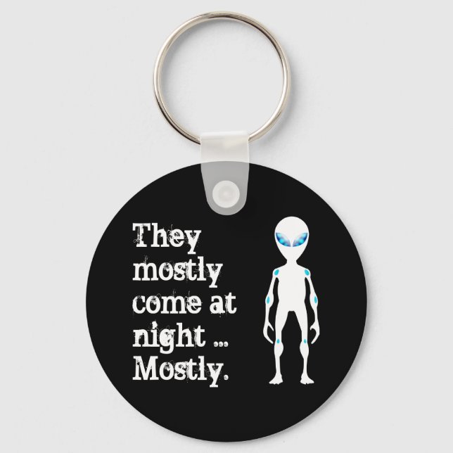 Cute black white alien quote key ring (Front)