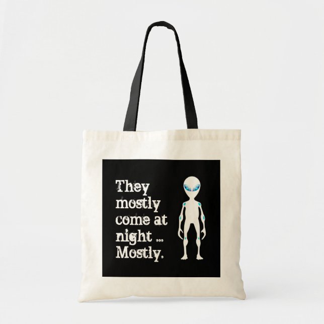 Cute black white alien quote tote bag (Front)