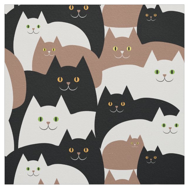 Cute Black, White and Brown Kitty Cat Pattern Fabric (Swatch)