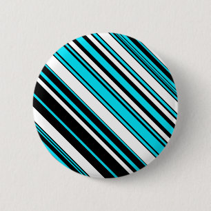 Cute black white aqua stripes 6 cm round badge