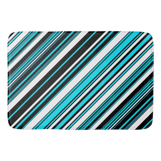 Cute black white aqua stripes bath mat (Front)