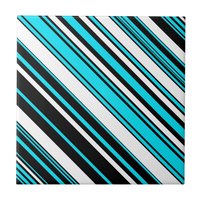Cute black white aqua stripes Case-Mate iPhone cas Tile (Front)