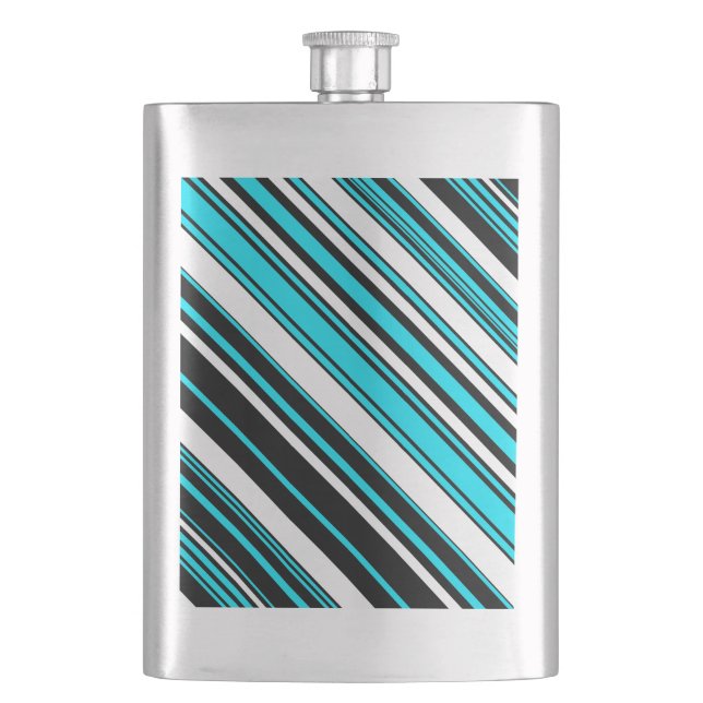 Cute black white aqua stripes hip flask (Front)
