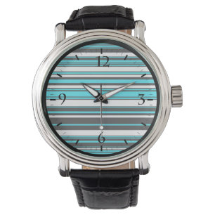 Cute black white aqua stripes watch