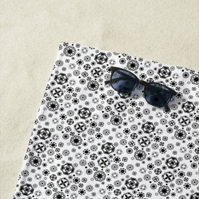 Cute black white arabesque decorative pattern beach towel (In Situ)
