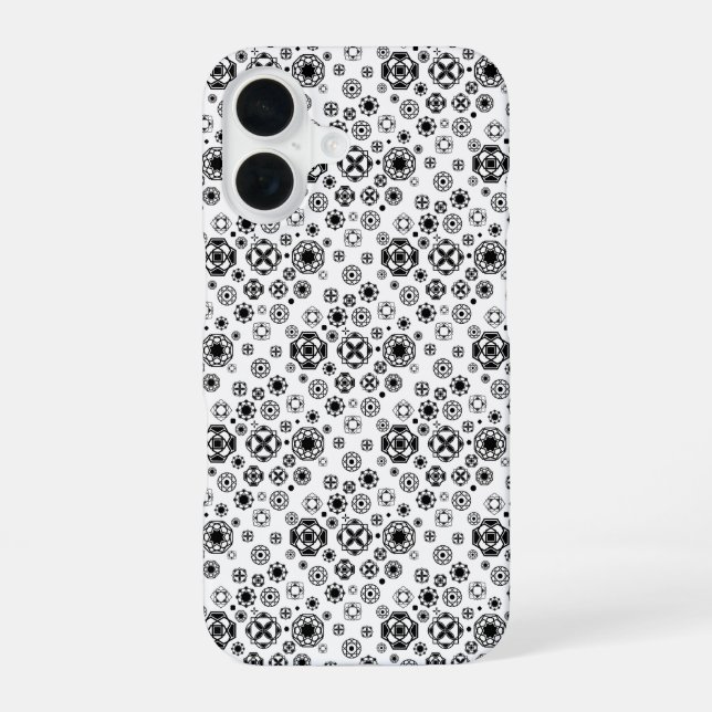 Cute black white arabesque decorative pattern iPhone 16 case (Back)