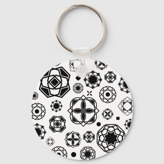 Cute black white arabesque decorative pattern key ring (Front)