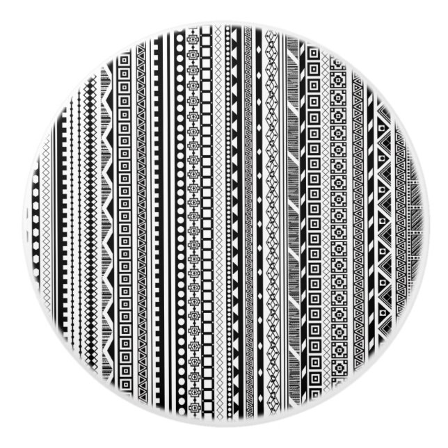 Cute black white aztec patterns design ceramic knob (Front)