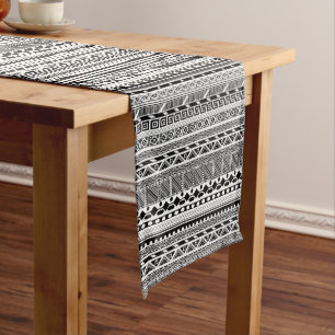 Cute black white aztec patterns design long table runner