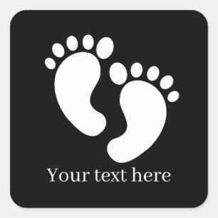 Cute black white baby feet unisex square sticker