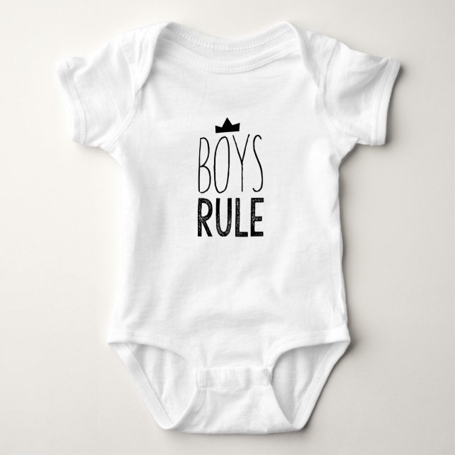 Cute black white baby onsie - boys rule quote bodysuit (Front)