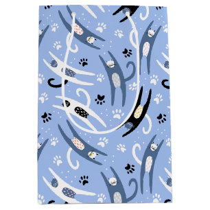 Cute Black White Blue Cartoon Cat Pattern Medium Gift Bag
