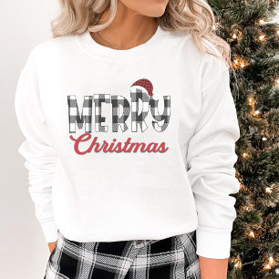 Cute Black & White Buffalo Plaid Merry Christmas Sweatshirt