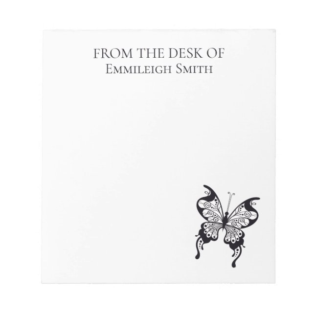 Cute Black White Butterfly From the Desk of Notepad (Front)
