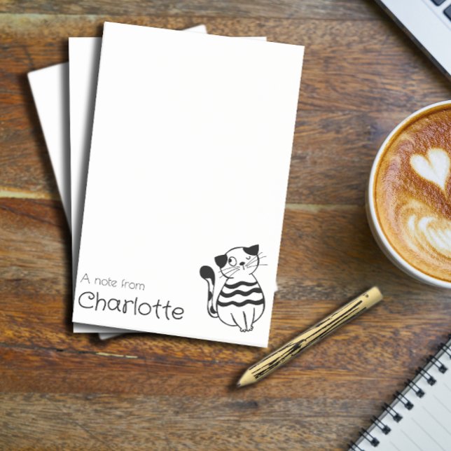 Cute black white cartoon cat name post-it notes (Creator Uploaded)