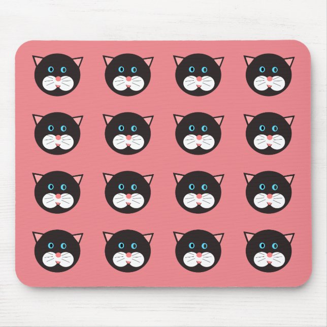 Cute Black White Cat Face Patterned Mouse Pad (Front)