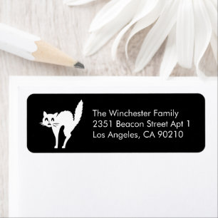 Cute black white cat Halloween funny address