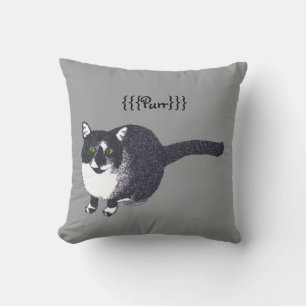 Cute Black White Cat in Pointillism Purr Pillows