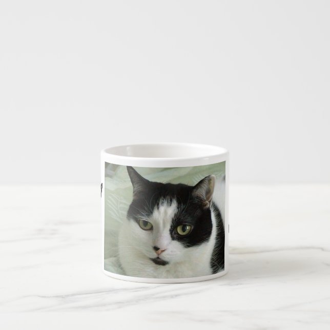 Cute Black & White Cat Personalised Espresso Cup (Front)