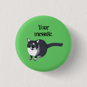 Cute Black White Cat Pointillism Your Text Button