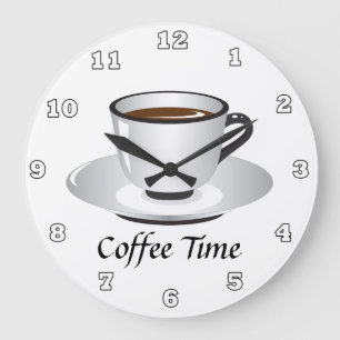 Cute black white coffee time decor large clock
