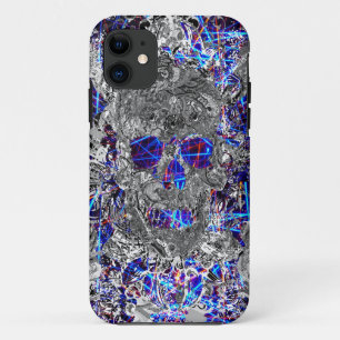 Cute black white colourful neon skull Case-Mate iPhone case