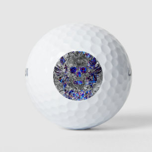 Cute black white colourful neon skull license plat golf balls