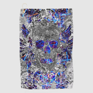 Cute black white colourful neon skull license plat golf towel