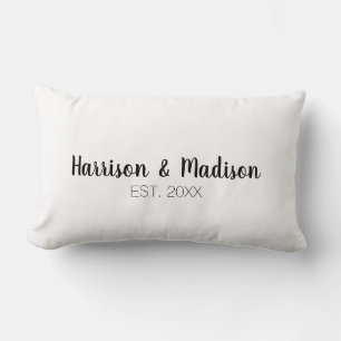 Cute black white custom script couple names chic lumbar cushion
