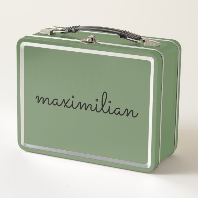 Cute black white custom script name simple modern  metal lunch box (Front)
