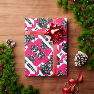 Cute black white decorative fashion girl wrapping paper