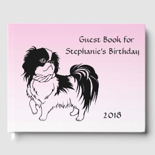Cute Black White Dog Pink Birthday Guest Book