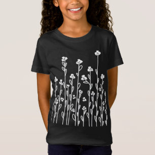 Cute black white doodle floral wildflowers T-Shirt