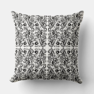 Cute black white floral background design cushion