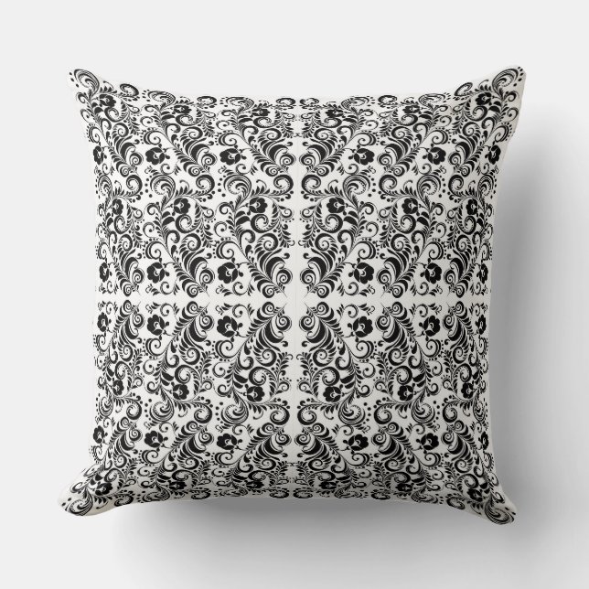 Cute black white floral background design cushion (Front)
