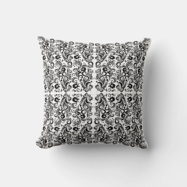 Cute black white floral background design cushion (Front)