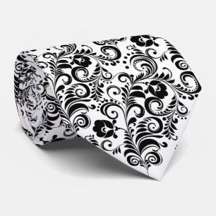 Cute black white floral background design tie
