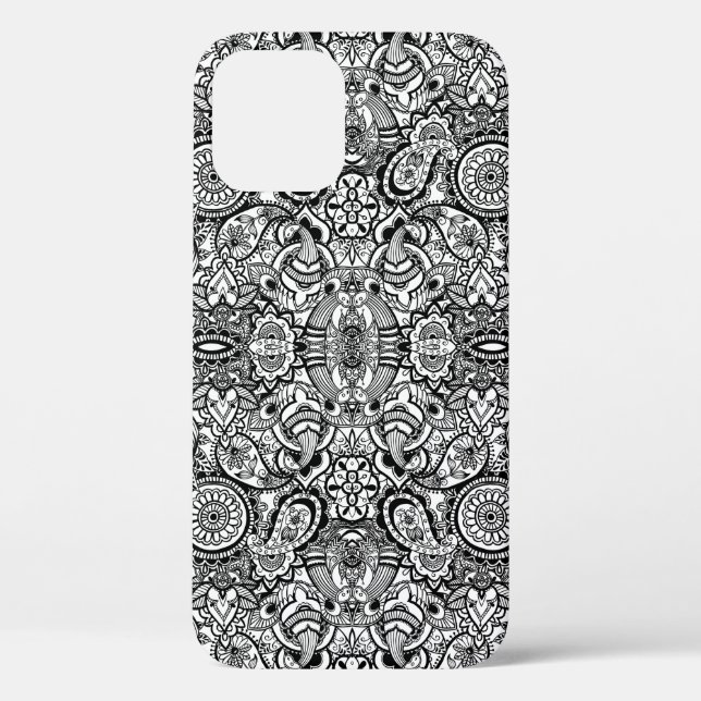 Cute black white floral paisley Case-Mate iPhone case (Back)