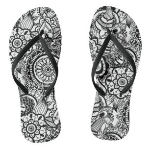 Cute black white floral paisley jandals