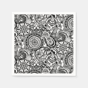 Cute black white floral paisley napkin