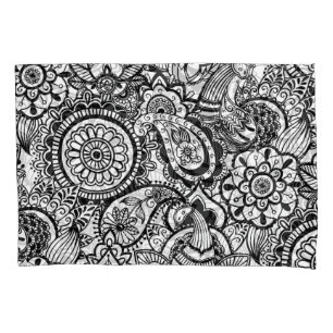 Cute black white floral paisley pillowcase