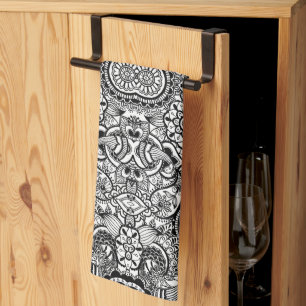Cute black white floral paisley tea towel
