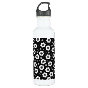 Cute black white flowers 710 ml water bottle
