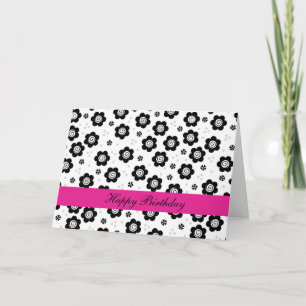 Cute black white flowers Birthday Card