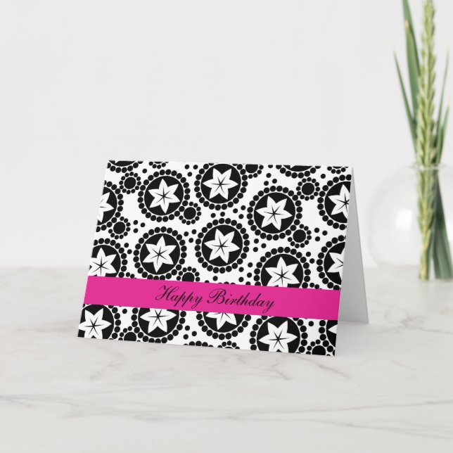 Cute black white flowers Birthday Card (Front)